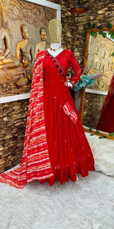 Elegant Red Color Georgette Embroidery Sequence Gown
