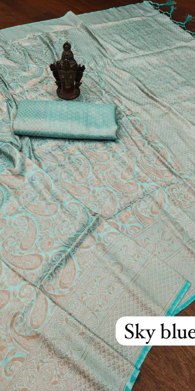 Elegant Sky Blue Color Soft Silk Beautiful Rich Pallu All Over Saree