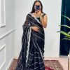 Fancy Black Color Burberry Blooming Embroidery Zari Saree