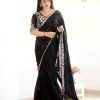 Fancy Black Color Rangoli Silk Beautiful Embroidery Saree