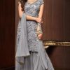 Fancy Cement Color Football Net Embroidery Sharara Suit