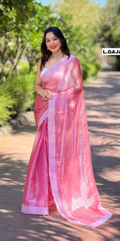 Fancy Gajari Color Burberry Silk Diamond Sequins Saree