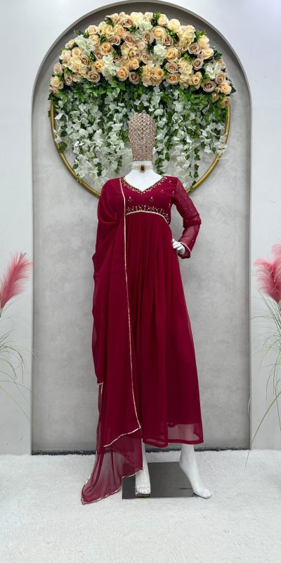Fancy Maroon Color Georgette Hand Work Anarkali Suite