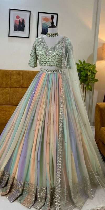 Fancy Multi Georgette Digital Printed Embroidery Lehenga Choli