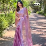 Fancy Onion Color Burberry Silk Diamond Sequins Saree