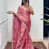 Fancy Pink Color Burberry Blooming Embroidery Zari Saree