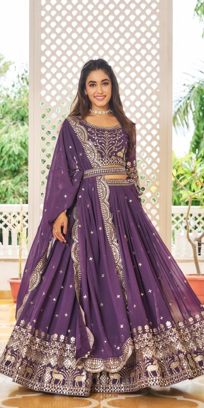 Fancy Purple Georgette Embroidery Sequence Lehenga Choli