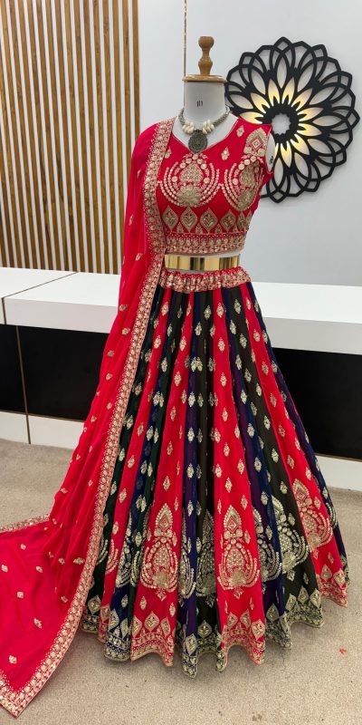 Fancy Red Color Georgette Embroidery Lehenga Choli
