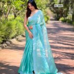 Fancy Sea Green Color Burberry Silk Diamond Sequins Saree