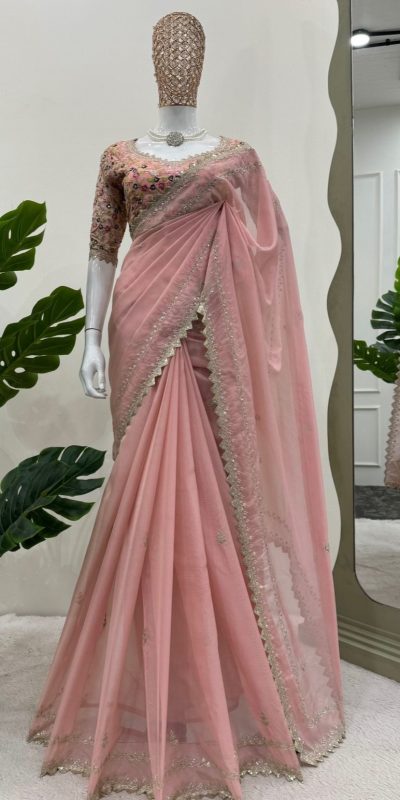 Glamorous Peach Color Tabby Silk Thread Sequence Salwar Suit