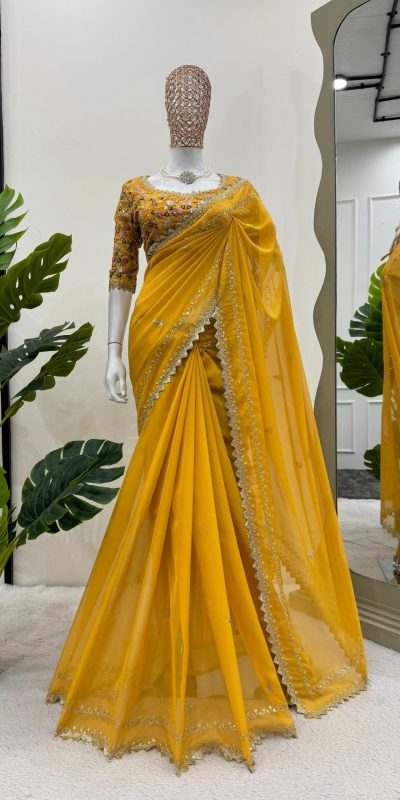Glamorous Yellow Color Tabby Silk Thread Sequence Salwar Suit