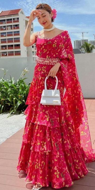 Glamour Pink Color Georgette Silk Amazing Printed Lehenga Choli