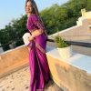 Graceful Purple Color Rangoli Silk Embroidery Work Lace Saree
