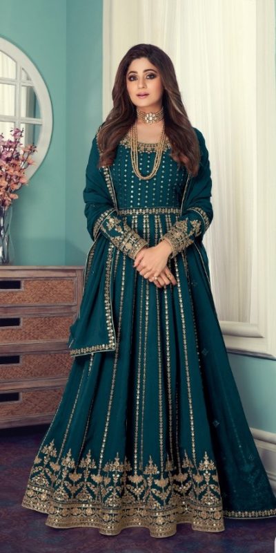 Grand Blue Color Georgette Codding Embroidery Anarkali Suit