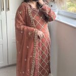 Grand Brown Color Georgette Embroidered Hand Work Salwar Suit