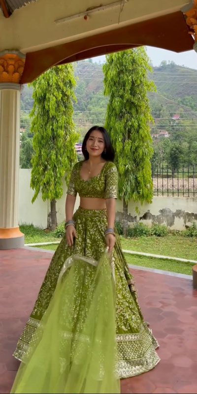 Grand Green Georgette Embroidery Sequence Lehenga Choli