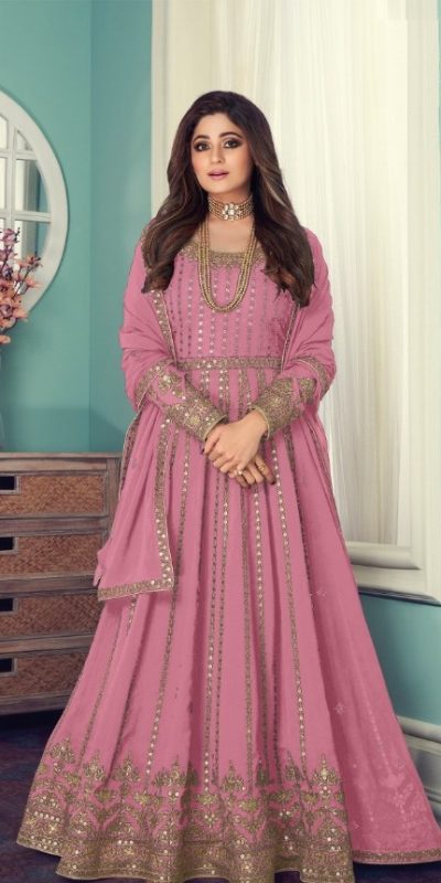 Grand Pink Color Georgette Codding Embroidery Anarkali Suit