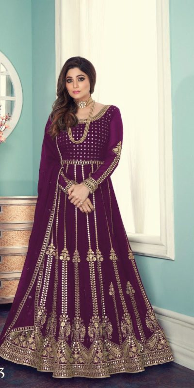 Grand Purple Color Georgette Codding Embroidery Anarkali Suit