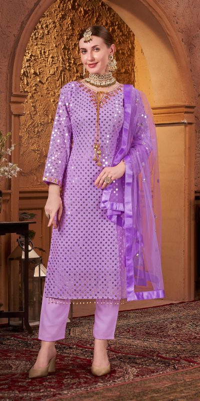Grand Violet Color Georgette Embroidery Sequence Salwar Suit