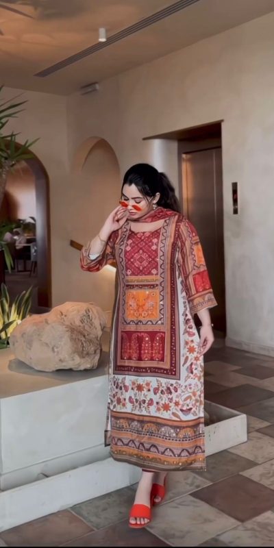 Grand White Color Maslin Printed Real Mirror Work Salwar Suit