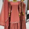 Luminous Onion Georgette Embroidery Sequence Salwar Suit
