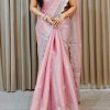 Luminous Pink Color Pure Soft Jimmy Choo Embroidery Saree