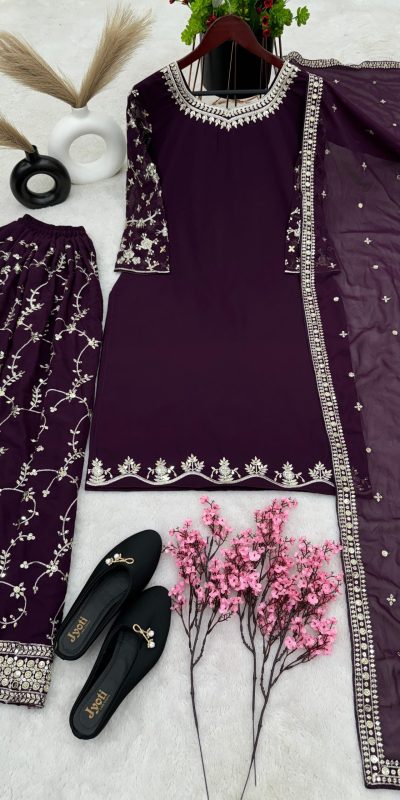 Luminous Purple Georgette Embroidery Sequence Salwar Suit