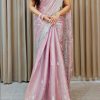 Luminous Purple Color Pure Soft Jimmy Choo Embroidery Saree