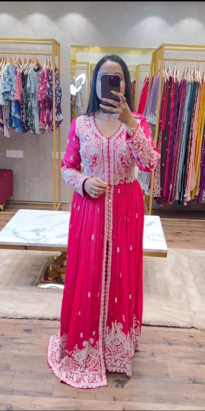 Majestic Pink Color Georgette Embroidery Sequence Gown