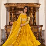 Majestic Yellow Color Fox Georgette Sequence Embroidery Gown