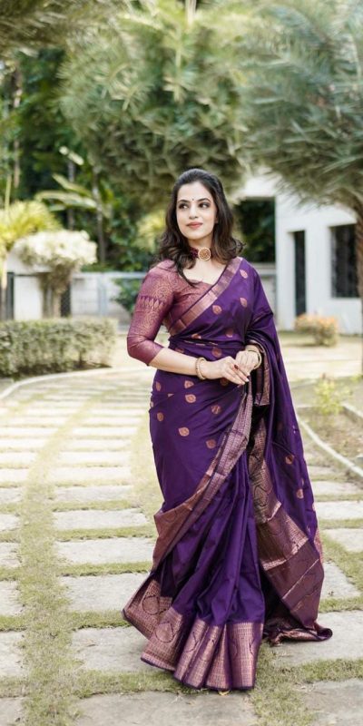Mesmerizing Royal Blue Color Soft Lichi Silk Butti Work Saree