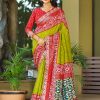Mystical Parrot Green Color Rich Ikkat Pallu Embroidery Saree
