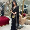 Nice Black Color Georgette Embroidery Lace Border Work Saree