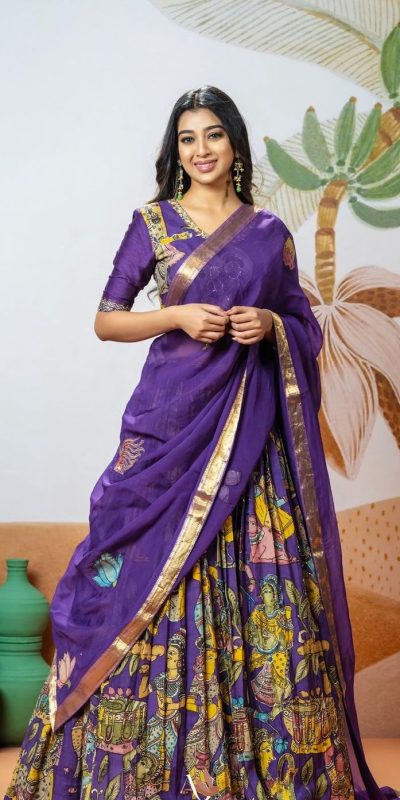Nice Violet Color Chant Crepe Kalamkari Printed Lehenga Choli