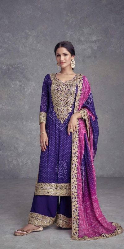Nice Violet Color Chinnon Digital Printed Sequence Salwar Suit