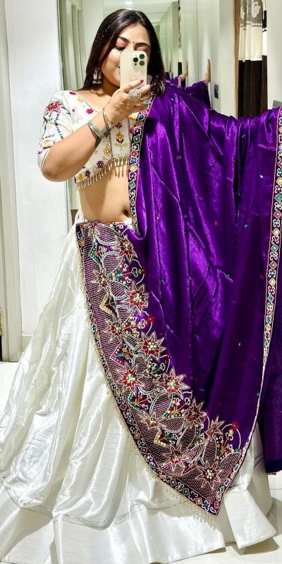 Nice White Color Chinon Embroidery Sequence Lehenga Choli