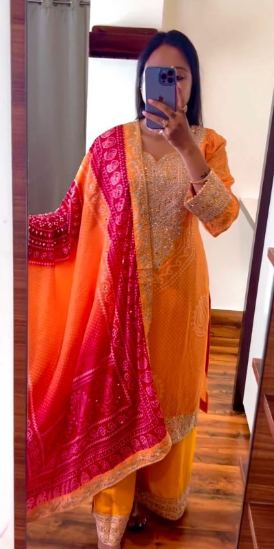 Nice Yellow Color Chinnon Digital Printed Sequence Salwar Suit