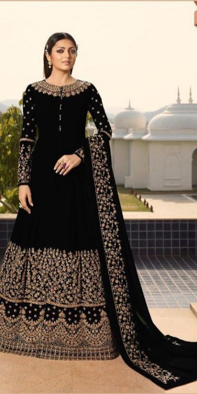 Perfect Black Color Georgette Cording Anarkali Suit
