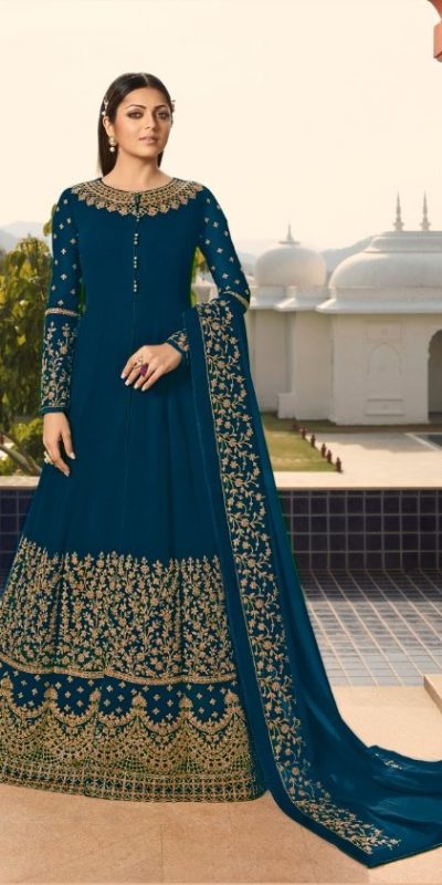 Perfect Blue Color Georgette Cording Anarkali Suit