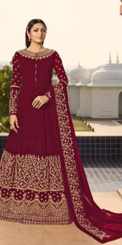 Perfect Red Color Georgette Cording Anarkali Suit