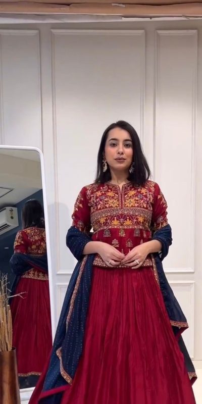 Perfect Red Color Rayon Embroidery Sequence Lehenga Choli