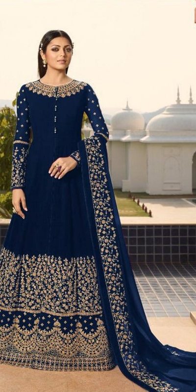 Perfect Royal Blue Color Georgette Cording Anarkali Suit