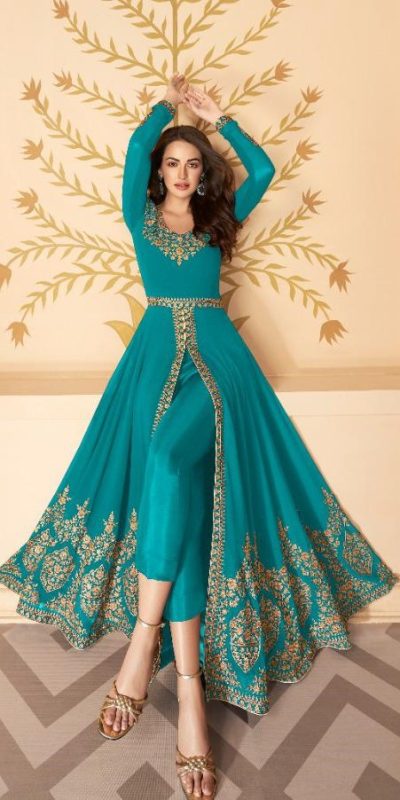 Pretty Blue Color Georgette Embroidery Sharara Suit