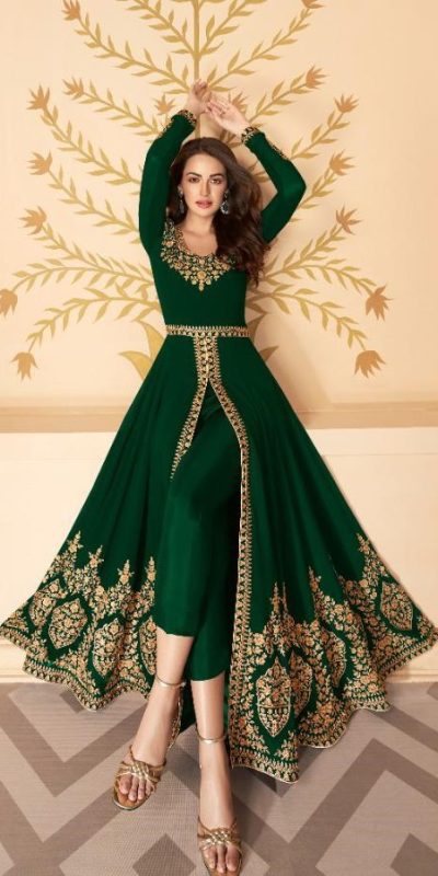 Pretty Green Color Georgette Embroidery Sharara Suit