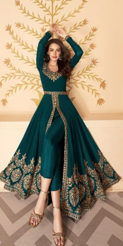 Pretty Peacock Green Color Georgette Embroidery Sharara Suit