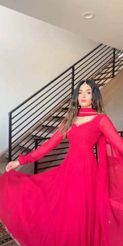 Pretty Pink Color Georgette Sequence Thread Anarkali Suite