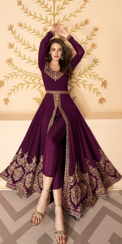 Pretty Purple Color Georgette Embroidery Sharara Suit