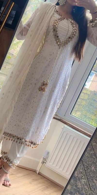 Pretty White Color Georgette Sequence Embroidery Salwar Suit