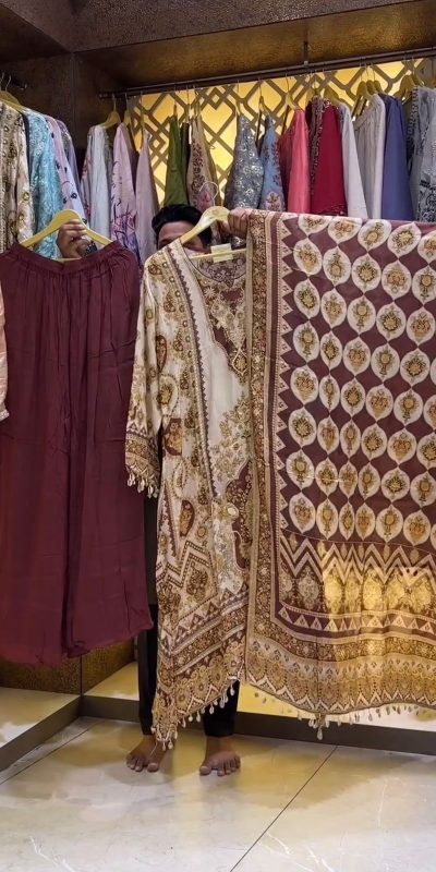 Pure Maroon Color Chinon Silk Digital Printed Work Sharara Suit