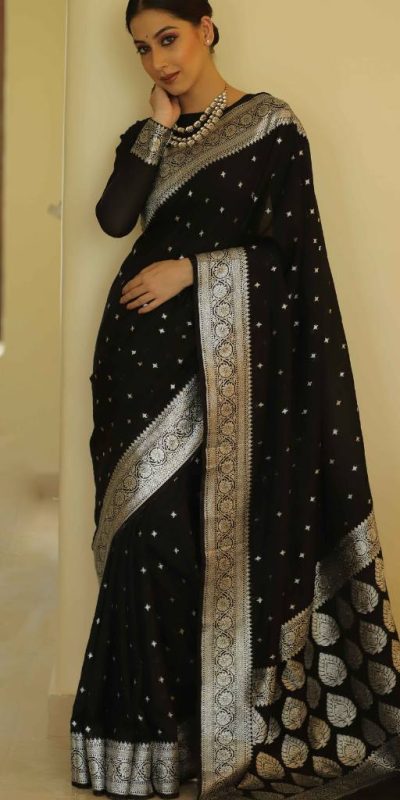 Nice Silver Black 4 Color Banarasi Soft Silk Ordinary Design Saree